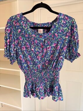 Loretta Caponi Floral Blouse with Cinched Waist